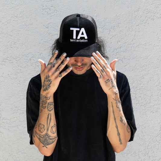 terri aviation suede trucker hat