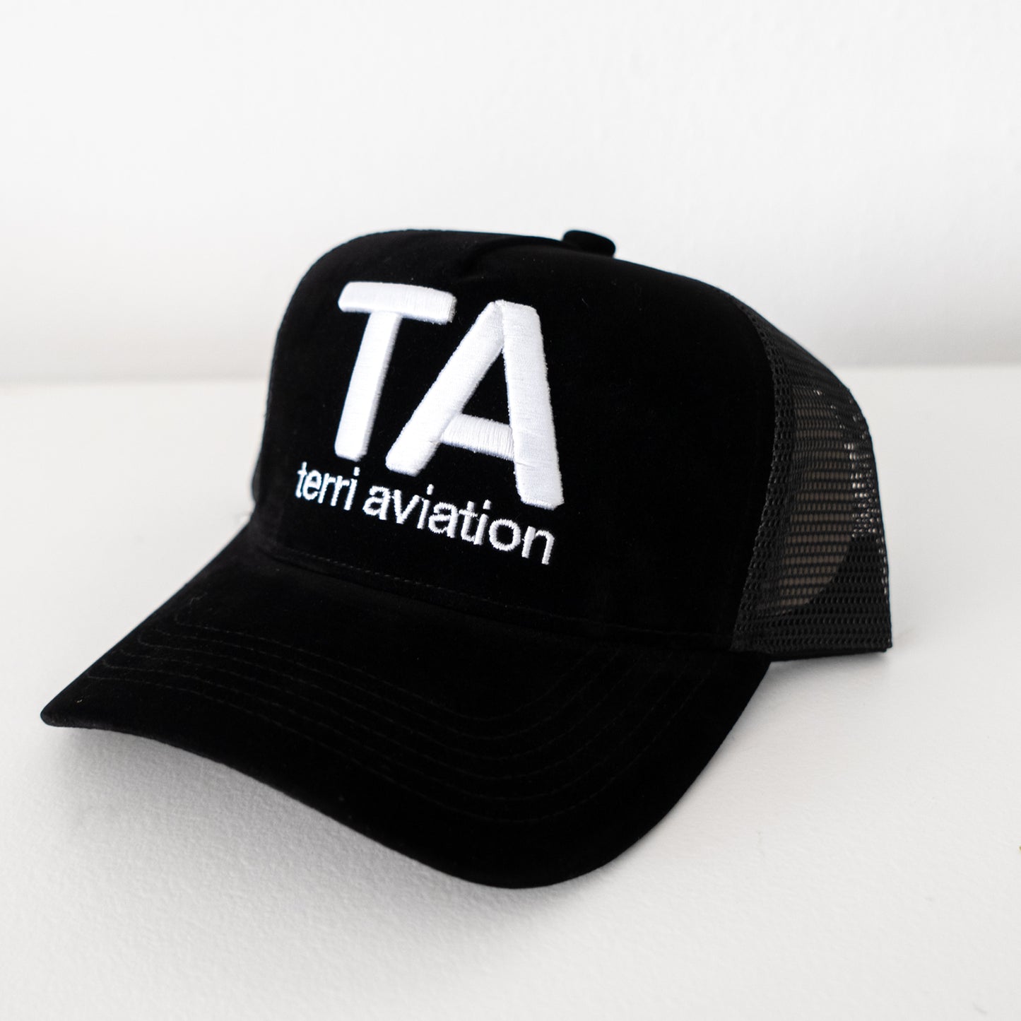 terri aviation suede trucker hat